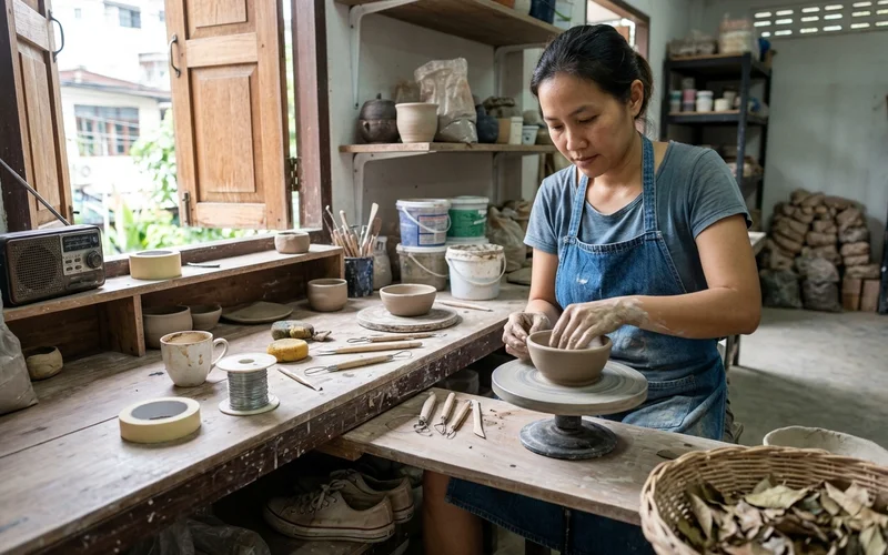 An artisan workshop interior with handmade goods