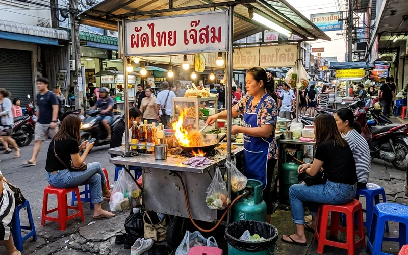 A busy Santitham evening street-food stall
