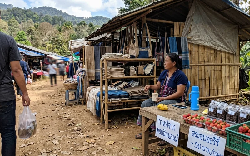 Hill-tribe village market stalls near Doi Inthanon