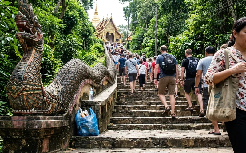 The naga staircase leading up to Doi Suthep temple