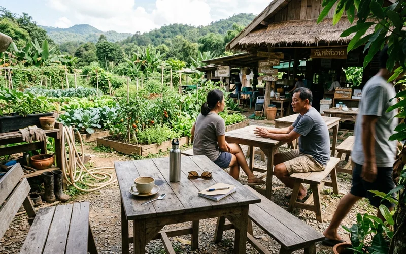 A roadside organic farm café on the Samoeng Loop
