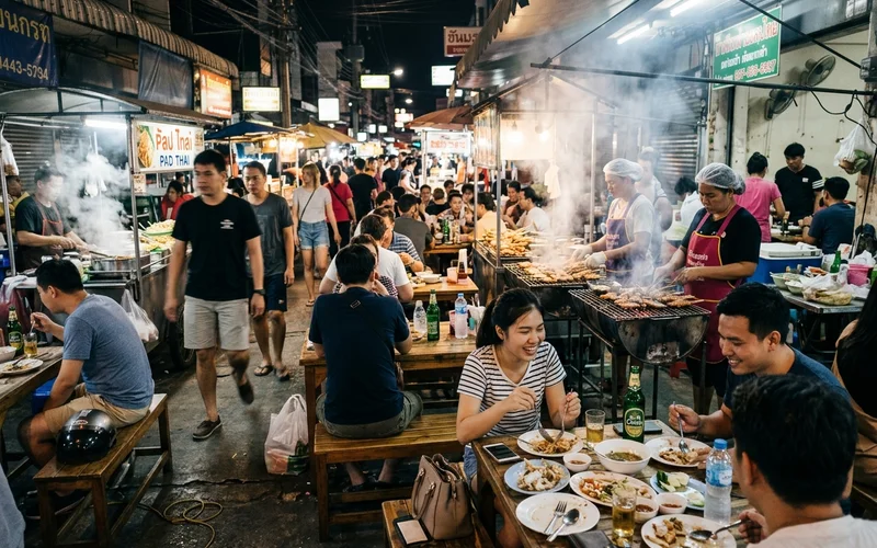 The street-food section of a Chiang Mai night market