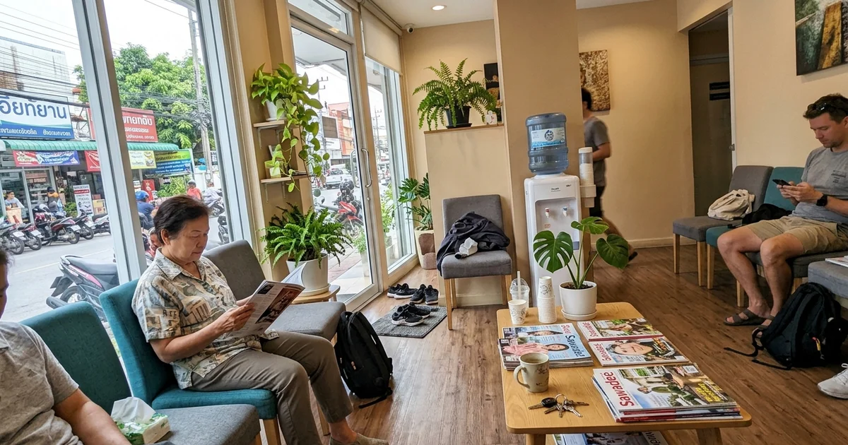 A bright modern dental clinic waiting room in Chiang Mai