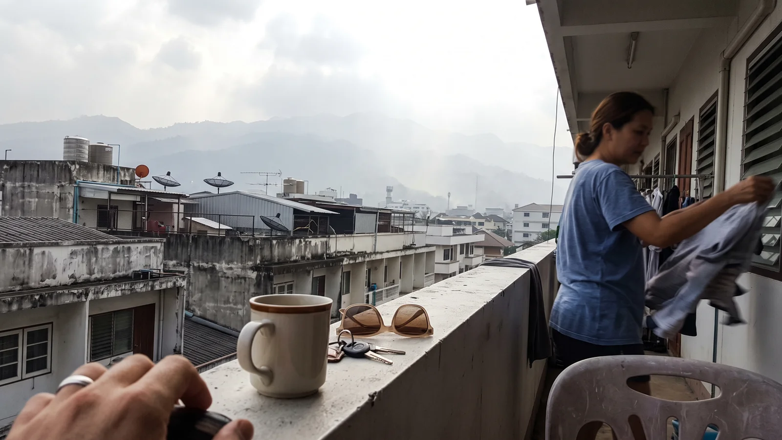Chiang Mai under seasonal haze with Doi Suthep barely visible