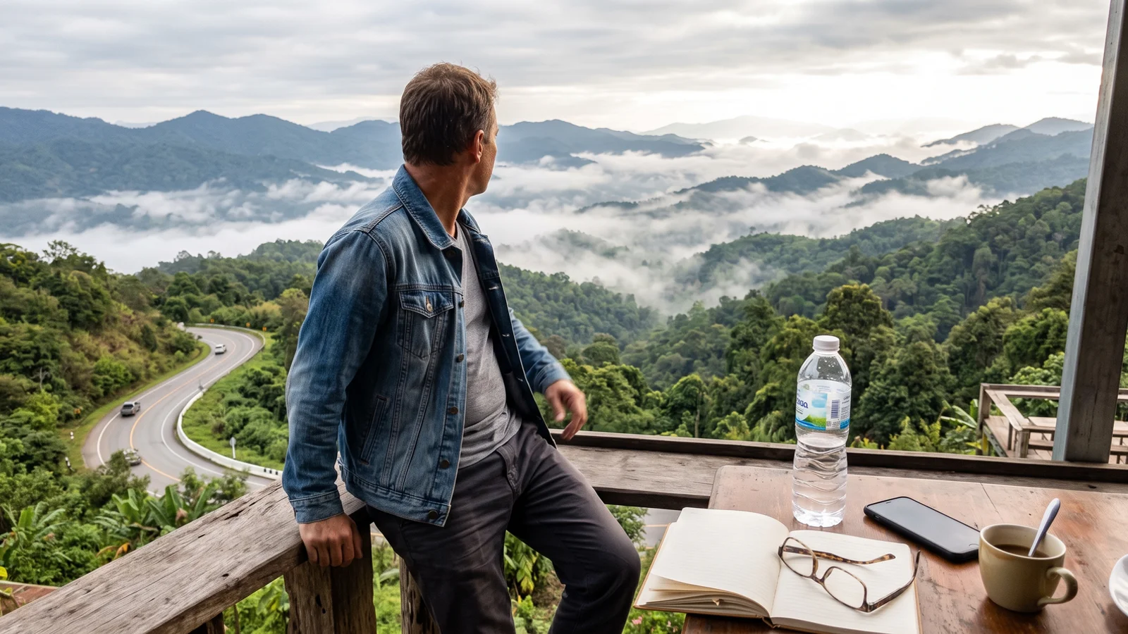 Forested mountain ridges and mist in the valleys near Chiang Mai