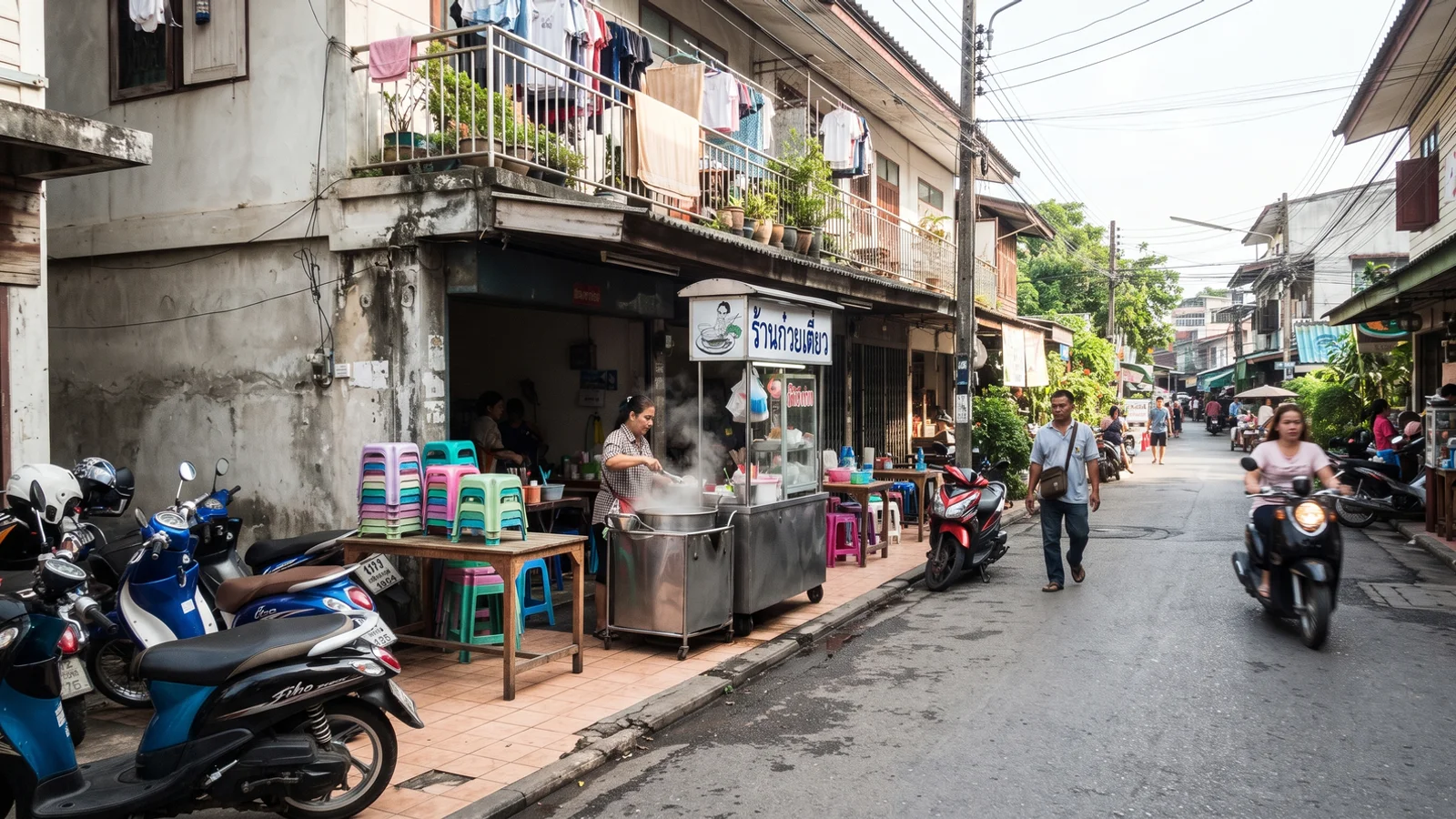 A residential Chiang Mai street in the morning